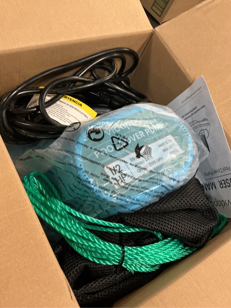 Condition photo showing Good Condition for 1/2 hp pool cover pump automatic on off, submersible sump pump inground/above ground, 2169 gph water removal pump with 25 feet power cord for swimming pool, pond, basement, window well blue