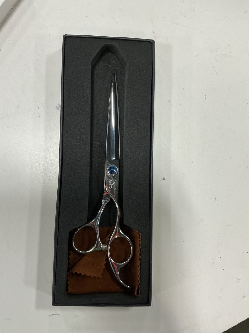 Condition photo showing Good Condition for jason 7" straight dog grooming scissors, ergonomic pets grooming shears, premium cats trimming kit with offset handle and jewelled screw, sharp, comfortable christmas gift straight 7.0"