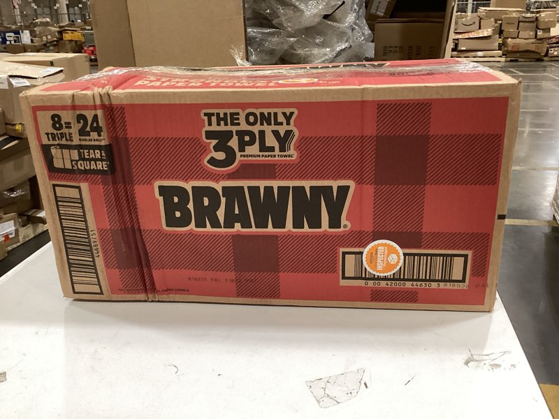 Condition photo showing Good Condition for brawny tear-a-square 3-ply paper towels, 8 triple rolls = 24 regular rolls, strong, absorbent, and d