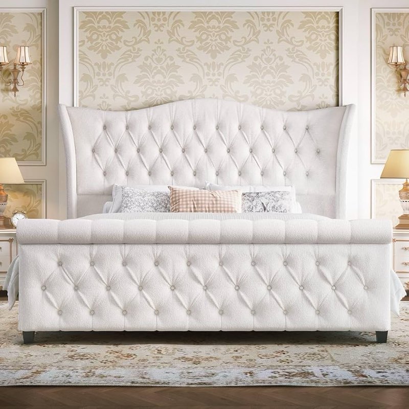 koorlian King Size Platform Bed Frame,Upholstered Bed Modern,Sleigh Bed with 51 inch Tall Headboard  ( incomplete box 1 of 2 ). 