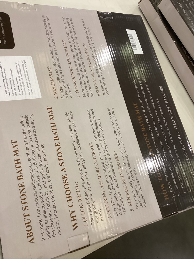 Condition photo showing Good Condition for Quick Dry Large Stone Bath Mat for Bathroom, 32" * 20" Water Absorbing Diatomaceous Earth Bath Mat, Non Slip Magic Absorbent Bathroom Floor Shower Mat Diatomite Stone Dying Bathmat, White 1'8" x 2'8" (Rectangular) White - B