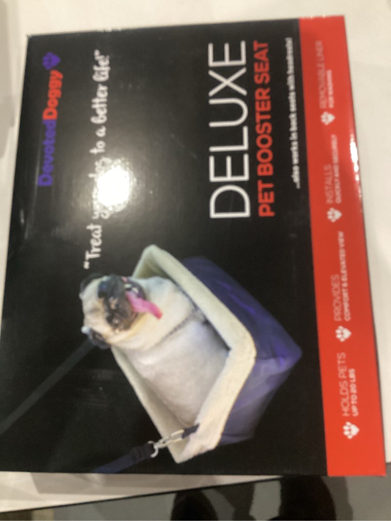 Condition photo showing New/Like New for Deluxe Dog Car Seat Fits Pets up to 15lbs, Dog Booster Seat, Padded Cushioning, Adjustable Straps, Metal Frame Encasing, Installs in Seconds, Collapsible Canvas and Easy to Clean Blue-Beige