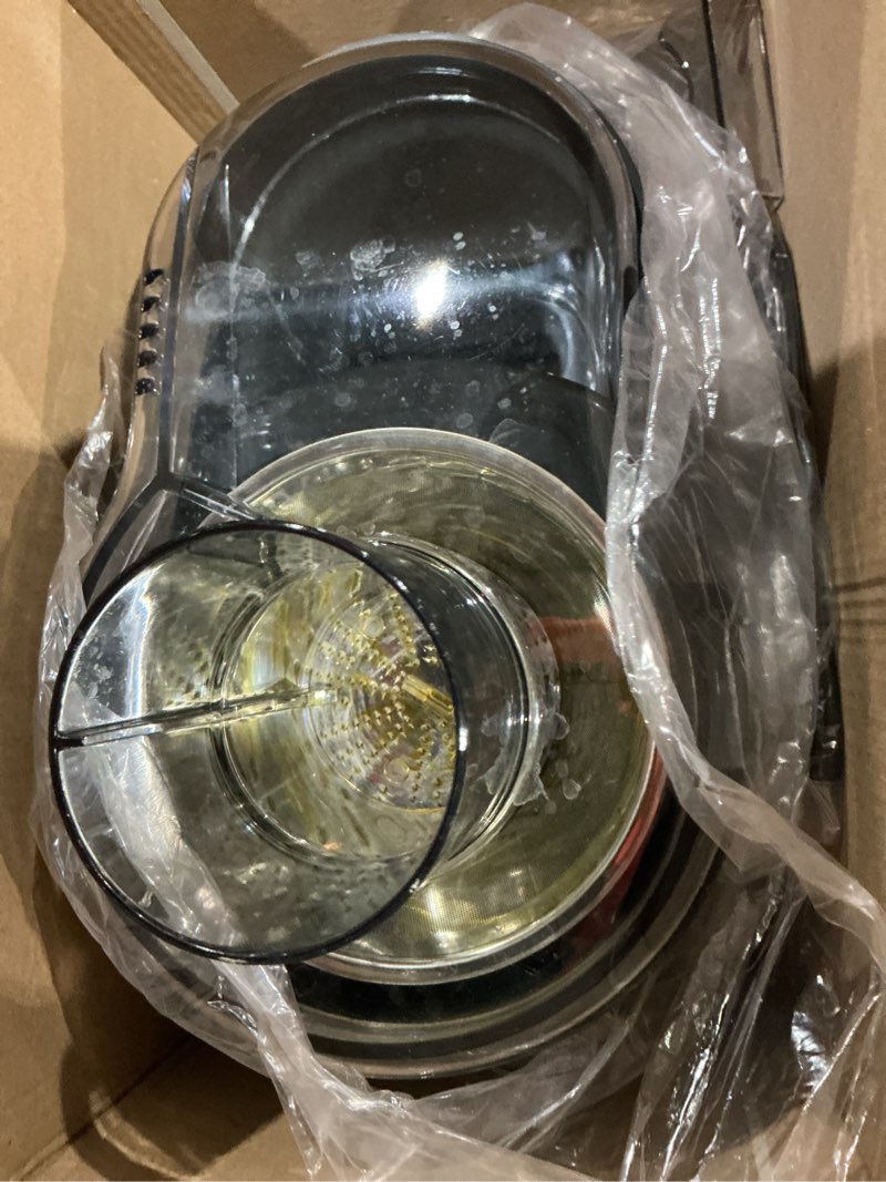 Condition photo showing As Is for juicer machine, 500w centrifugal juicer extractor with 3 speed & wide mouth 3” feed chute for fruit vegetable, high yield juicer included cleaning brush for easy to clean grey