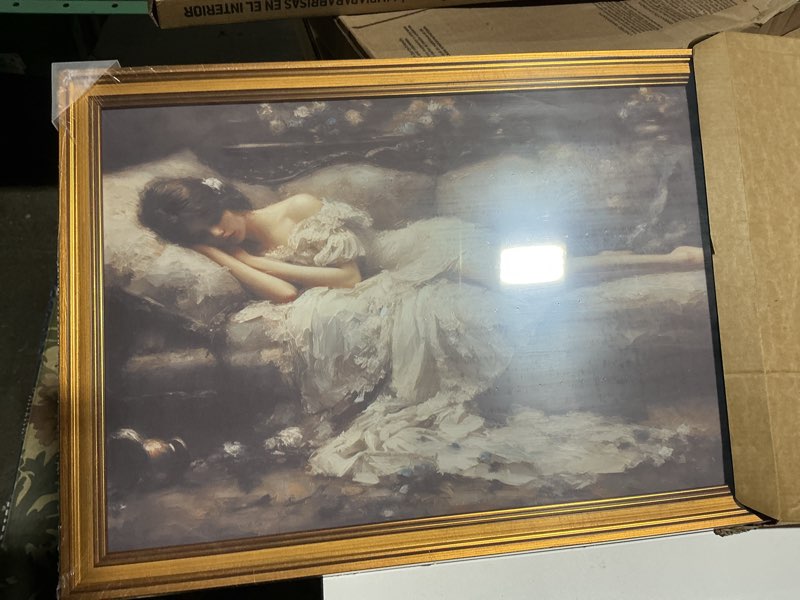 Condition photo showing Good Condition for Gold Framed Wall Art Vintage Canvas Wall Art Tired Woman Moody Victorian Artwork Prints Picture for Living Room Bedroom Farmhouse Bathroom Office Decor, 16x24 Vintage-31 Framed 16x24