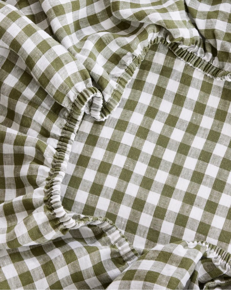 european linen gingham fitted sheet olive size full