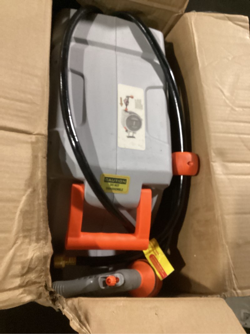 Condition photo showing As Is for vevor retractable garden hose reel, 1/2 in x 130 ft, wall mounted hose reel with 9-function sprayer nozzle and 180° swivel bracket, any length lock, automatic slow rewind system, for garden watering 1/2" 130ft