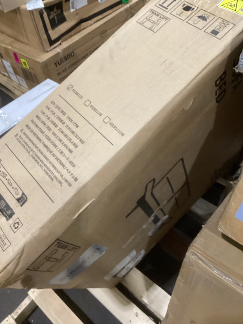 Condition photo showing As Is for Marsail Futon Sofa Bed, 66” Futon Couch with Adjustable Backrest & Armrests, Convertible Small Sleeper Sofa Bed for Small Apartments, Study Room, Office, Corduroy Loveseat, Charcoal Gray Charcoal Gray 66 inch