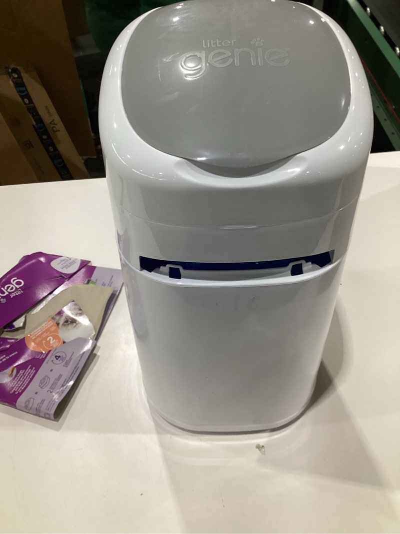 Condition photo showing As Is for Litter Genie Style Pail Cat Litter Box Waste Disposal System for Odor Control Includes 1 Square Refill Bag White