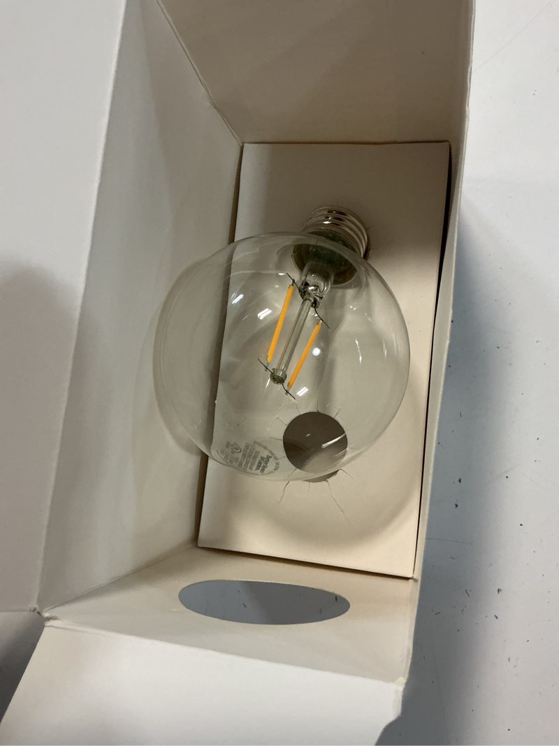 Condition photo showing As Is for bhg led bulb, 4.5-watt (60w equivalent) g25 vintage style, e26 base, dimmable, daylight, 2-pack