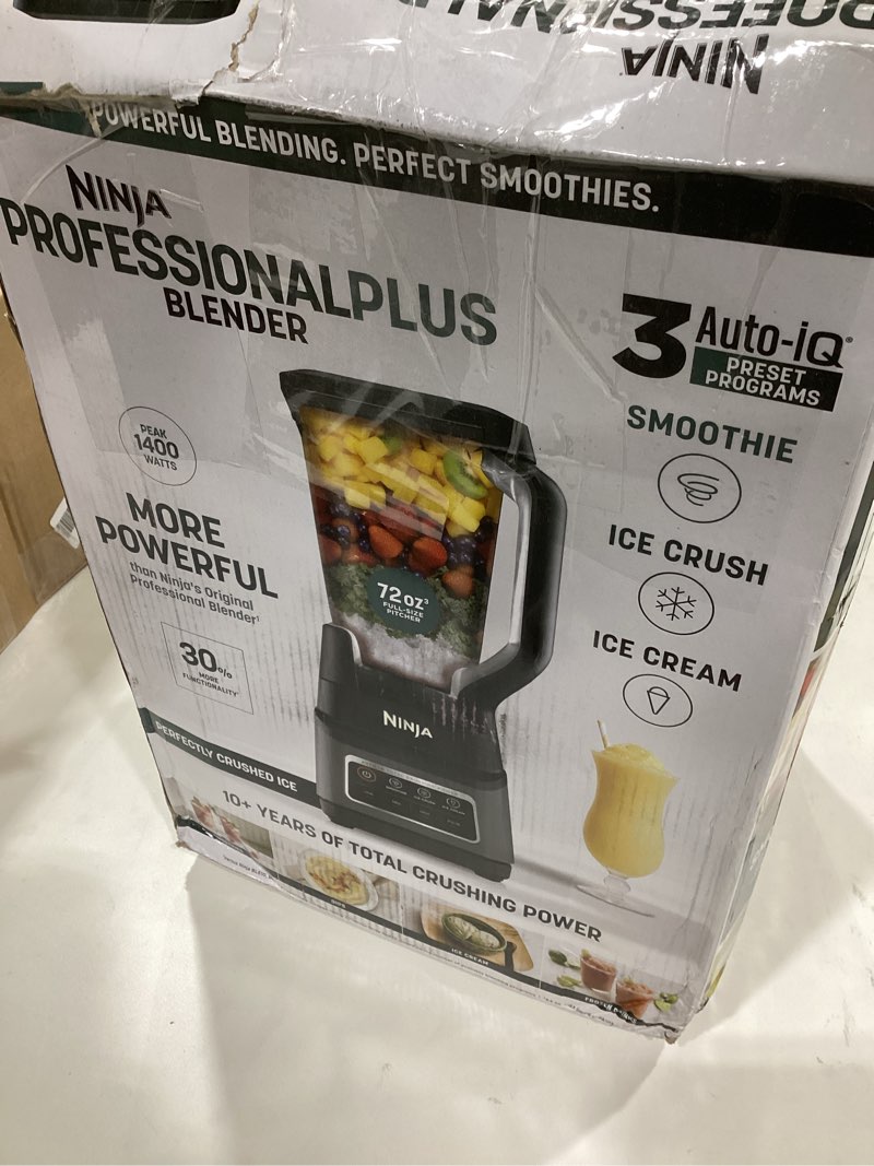 Condition photo showing As Is for Ninja BN701 Professional Plus Blender, 1400 Peak Watts, 3 Functions for Smoothies, Frozen Drinks & Ice Cream with Auto IQ, 72-oz.* Total Crushing Pitcher & Lid, Dark Grey 64 oz. Blender + Total Crushing Pitcher