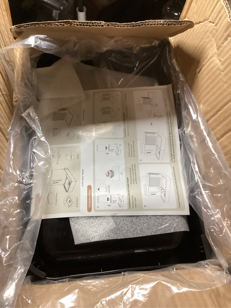 Condition photo showing As Is for Gravity Cat Feeder and Water Dispenser with 304 Stainless Steel Bowls, 2 in 1 Automatic Cat Feeder with 180 Degree Rotatable Water Bowl, Large Capacity for Puppy Kitten Rabbits, Black 4L Black