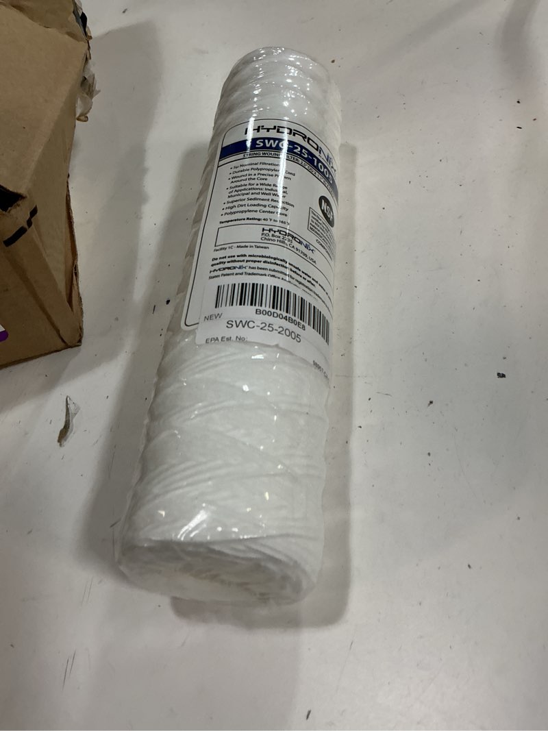 Condition photo showing New/Like New for hydronix swc-25-2005 universal nsf string wound sediment water filter cartridge 2.5" x 20" - 5 micron