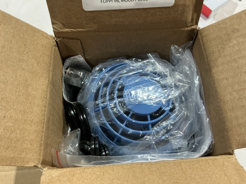 Condition photo showing As Is for vornado flippi v6 compact air circulator fan, 3.2" tabletop fan, adjustable head, 2 speeds, blue