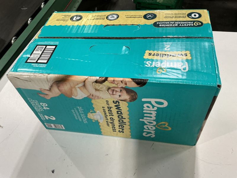 Condition photo showing New/Like New for pampers swaddlers diapers, size 2 (10-22 lbs), 84 count, absorbent, keeps baby dry and comfortable, skin safe disposable baby diaper (packaging may vary) size 2 84
