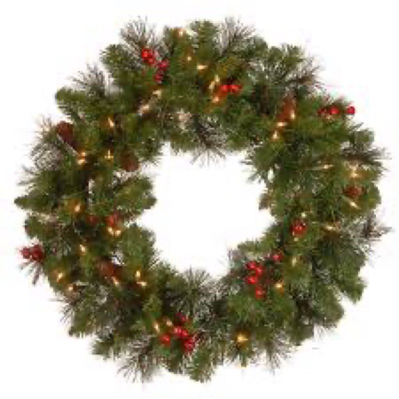 National Tree Company 24 in Pre-Lit Crestwood Spruce Artificial Christmas Wreath, Christmas Decorati