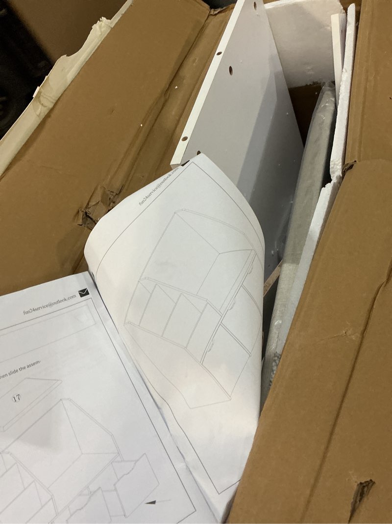 Condition photo showing As Is for 40" Kids Reading Nook with Bench, Toy Storage Organizer and Bookshelf with Seat Cushion, Kids Bookshelf with 3 Movable Drawers, Toy Storage Box on Wheels, Ideal for Nursery, Playroom, Bedroom, White Medium