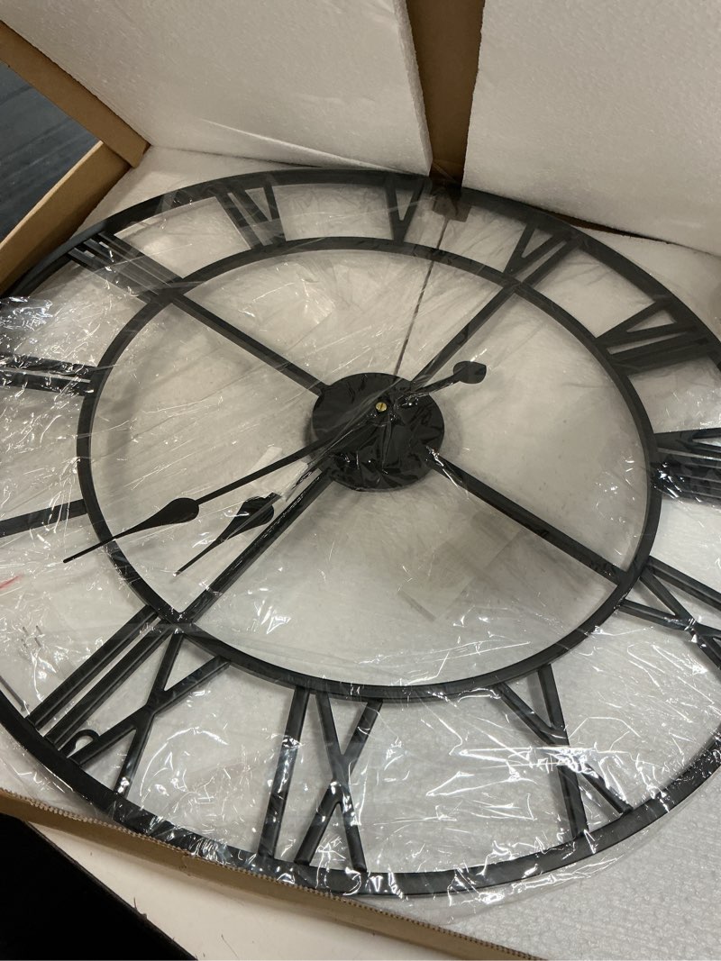 Condition photo showing Good Condition for leike large wall clock, 24" completely silent, non ticking, battery-operated,rustic round modern metal wall clock decor for living room, bedroom and kitchen, (60cm, black-roman number) 24 inch black-roman number