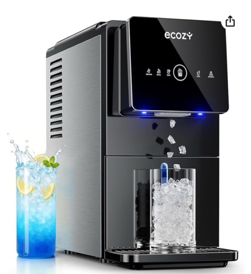 ecozy nugget ice makers dispenser 40 lbs per day pebble sonic ice machine countertop, touch-free ice, self-cleaning, mistalo drop slim for home kitchen office