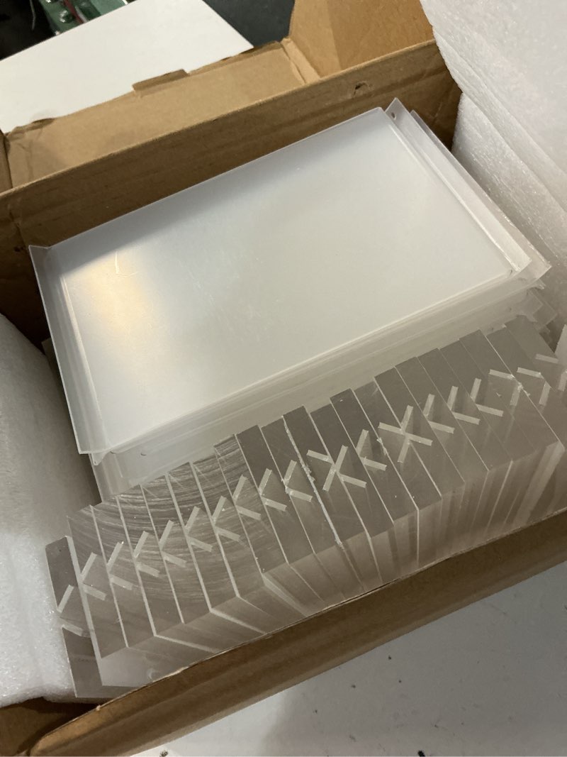 Condition photo showing Good Condition for acrylic sign holder 4x6, 24 pack clear table menu vertical clear table double sided flyer display, plastic flyer display stand,paper photo plastic sign frame suitable for restaurants office store show 24 pack vertical 4x6