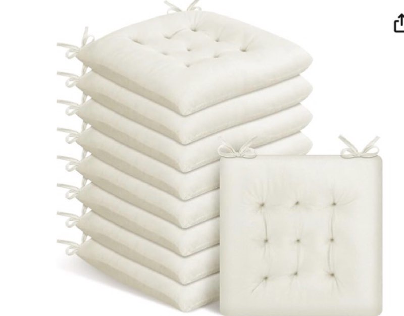 roowest 9 pack seat cushion chair cushions pads with ties non slip chair mat for kitchen office dining chairs sofa patio furniture indoor outdoor use, 16 x 16 inch (beige)