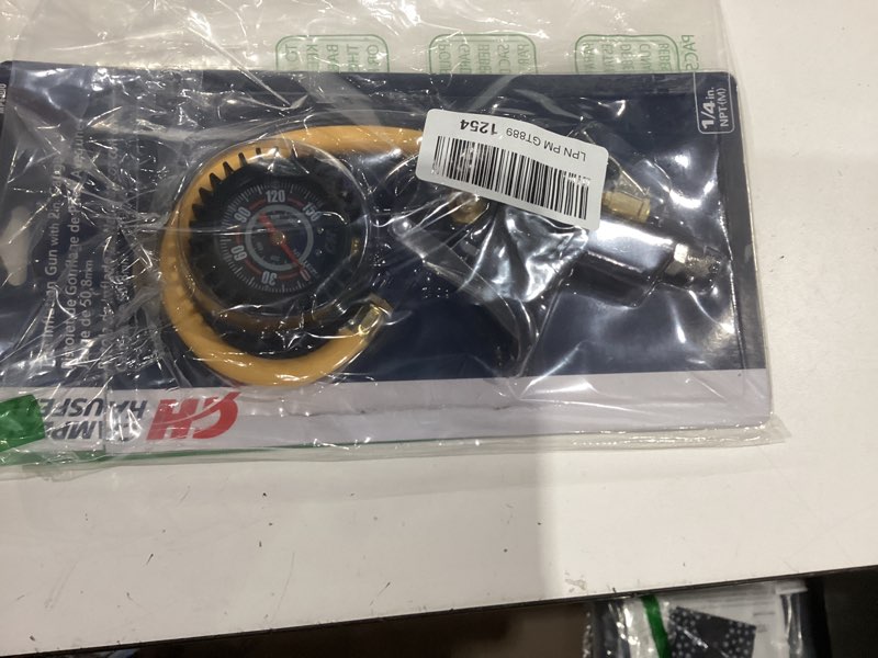 Condition photo showing Good Condition for tire inflator, 3-in-1 inflation gun, with gun, locking chuck and 2-inch gauge, ¼” npt and flexible hose (campbell hausfeld mp600000av), 3-in-1 tire inflator w/gauge standard