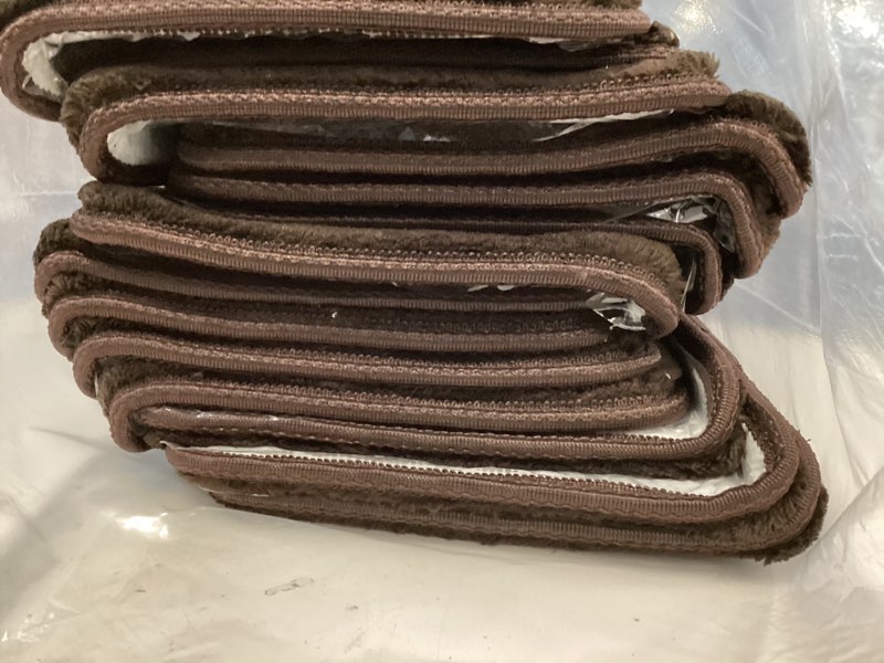 Condition photo showing Good Condition for PURE ERA Carpet Stair Treads Ultra Plush 9.5" X 30"Soft Bullnose Indoor Stair Protectors Pet-Friendly Non-Slip Skid Resistant Tape Free Washable Reusable(14 Pieces,Dark Brown) Dark Brown 14 Pieces with Bullnose