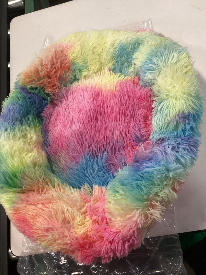 Condition photo showing Good Condition for exclusivo mezcla calming donut pet bed for small dogs 20", anti-anxiety plush cozy warming dog bed, pink rainbow 