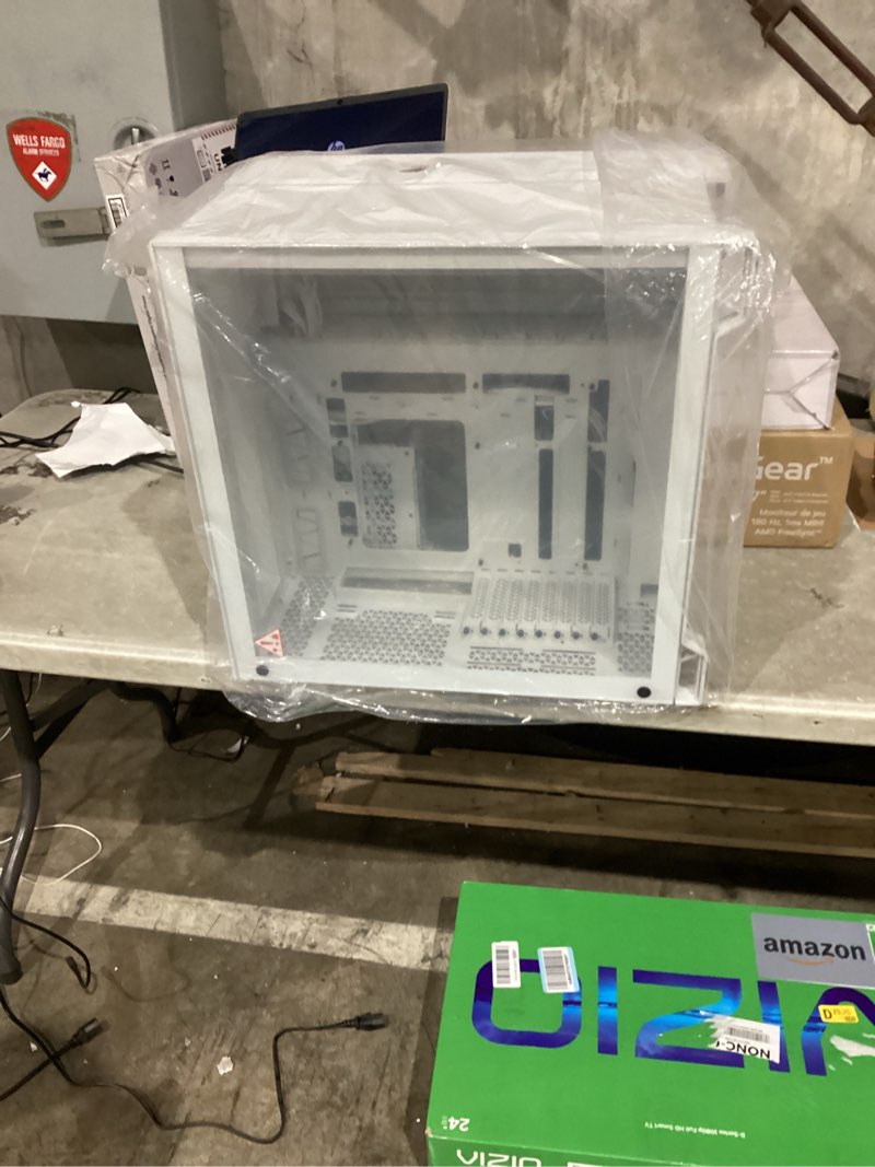 Condition photo showing As Is for has rust spot on front of frame as is!   corsair 6500d airflow mid-tower atx dual chamber pc case – tempered glass – reverse connection motherboard compatible – no fans included – white