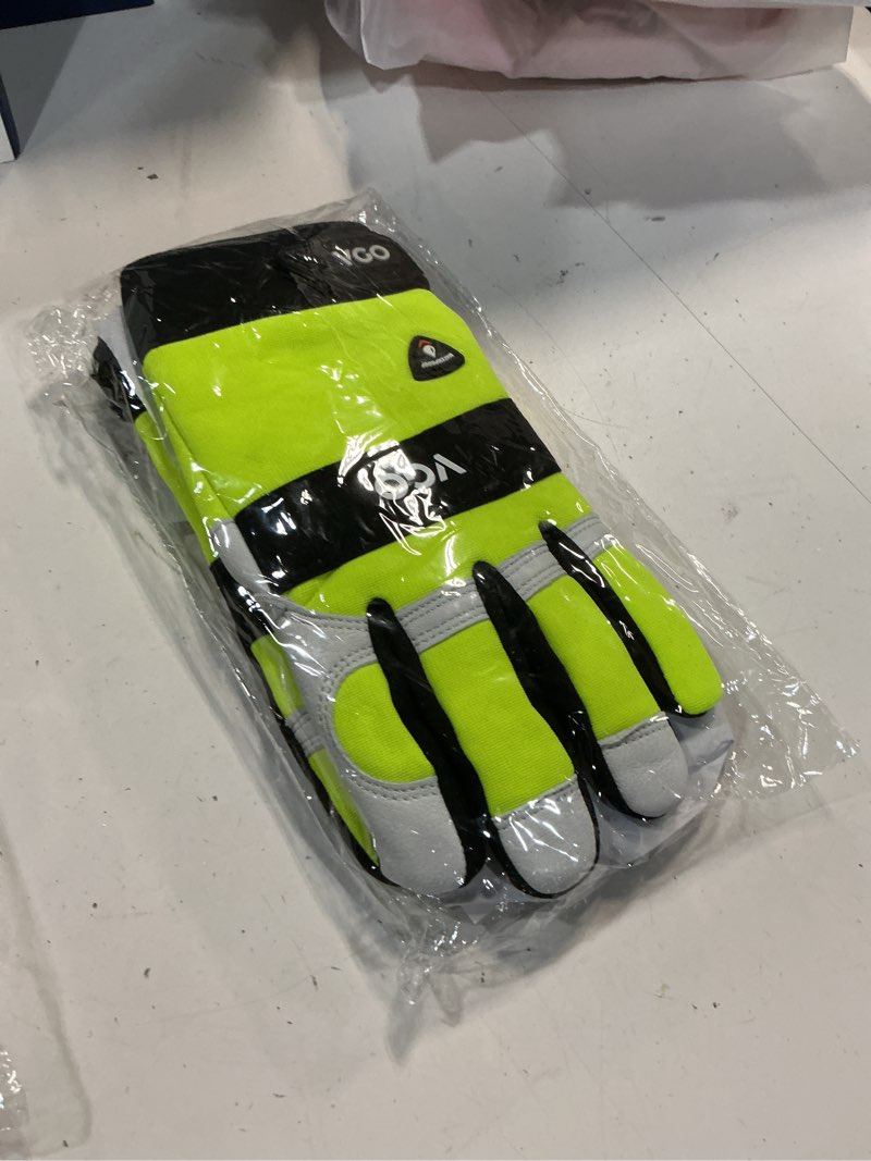 Condition photo showing New/Like New for vgo... men's winter work gloves,waterproof,impact reducing,leather palm,touchscreen for construction,cold storage,outdoor large green