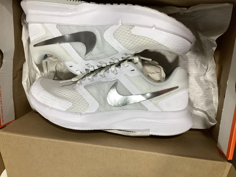 Condition photo showing As Is for nike women's run swift 3 road running shoes 7 white/metallic silver/pure platinum