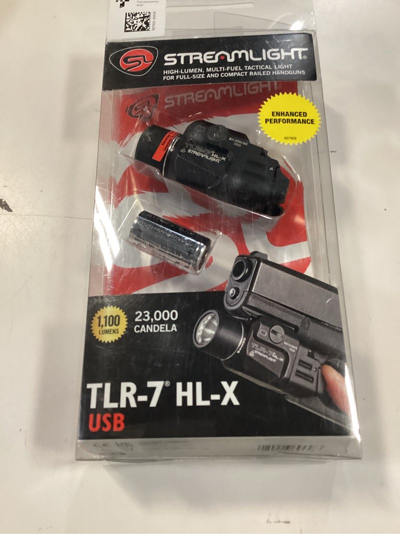 Condition photo showing New/Like New for streamlight 69458 tlr-7 hl-x usb 1000-lumen 22000-candela rechargeable rail mounted weapon light with interchangeable high & low switches and key kit, black
