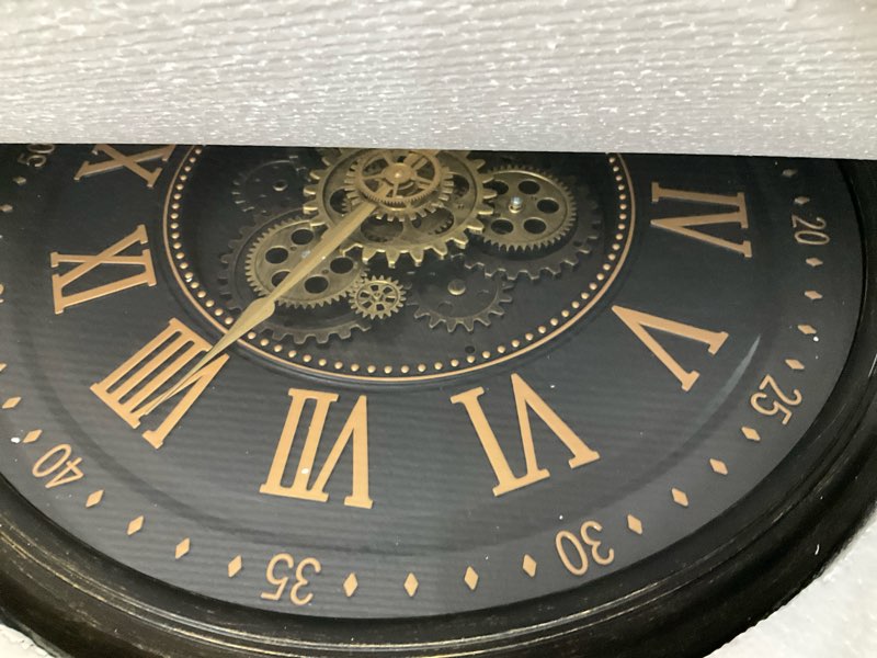 Condition photo showing As Is for ayrely® 24in decorative moving gear large wall clock, oversized industrial steampunk gears, big numerals wall clock for modern living room decor (carbon black) carbon black 24in