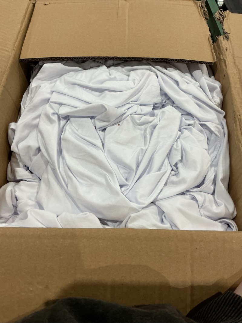 Condition photo showing As Is for 100 pcs white polyester spandex chair covers - stretch slipcovers for wedding, party, dining, banquet - flat-front chair covers white 100pcs
