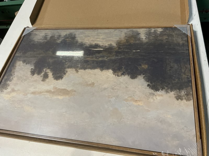 Condition photo showing Good Condition for ZZLWBKGL Vintage Landscape Framed Wall Art Natural River Canvas Wall Art Rustic Farmhouse Pictures Wall Decor Country Scenery Art Prints for Living Room Study Bedroom Vintage River Framed 16x24in