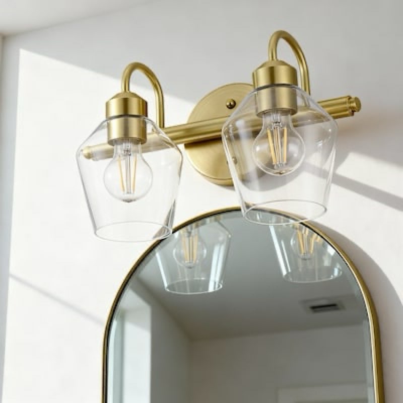  allen + roth merritt 14.75-in 2 light brushed gold modern/contemporary bathroom vanity light
