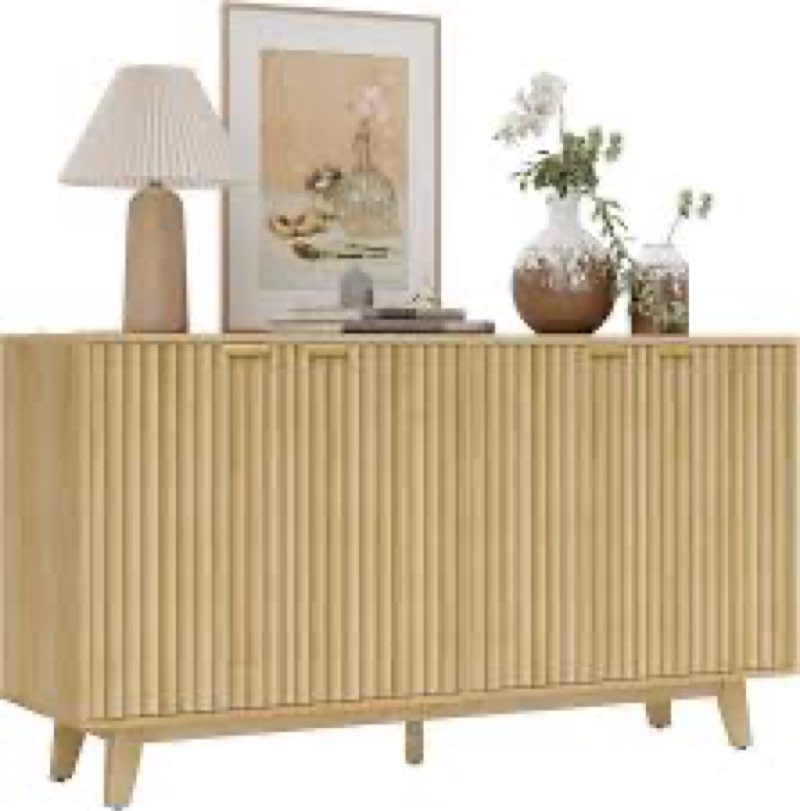 HOMCOM Fluted Sideboard Buffet Cabinet, 55" Modern Accent Console Cabinet with 4 Doors, 2 Adjustable