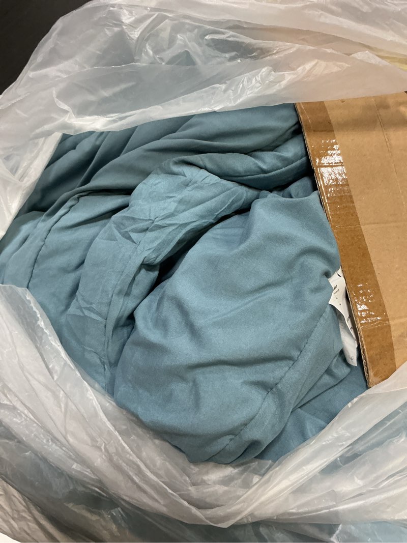 Condition photo showing As Is for weigelia dusty blue comforter set king size, 3 pieces lightweight bedding set with 1 comforter & 2 pillowcases, soft microfiber blue comforter, breathable all season comforter set, machine washable grayish blue king