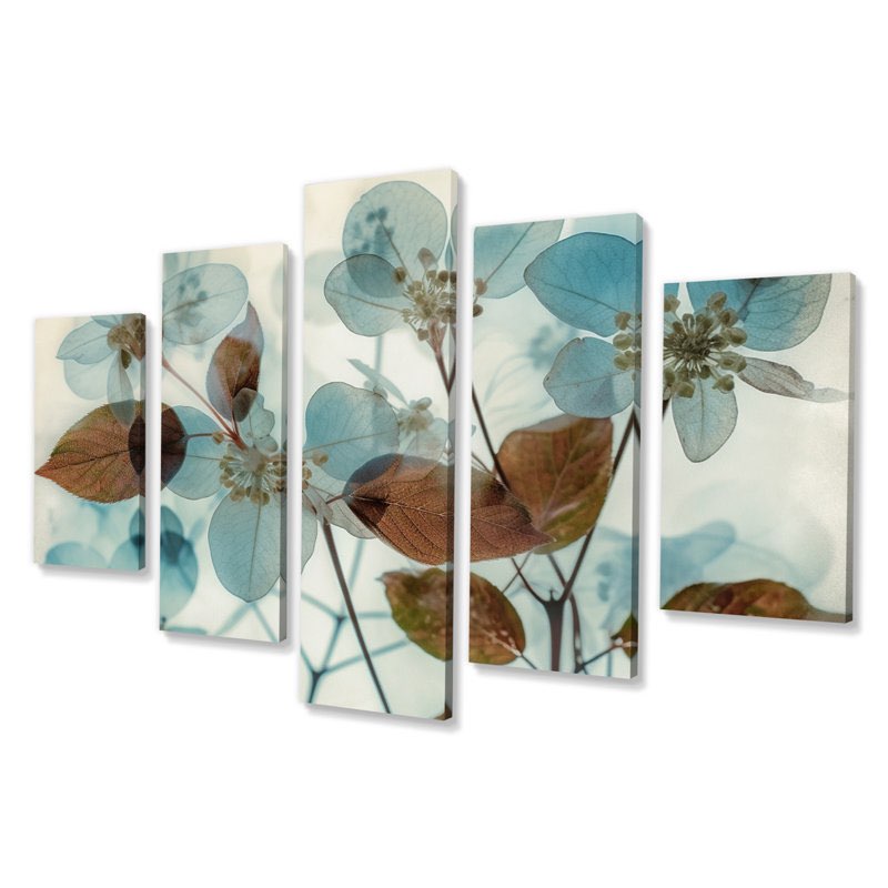Morning Forest Leaves Blue Vintage Botanical I " 5 - Pieces