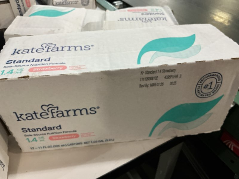 Condition photo showing New/Like New for ( best by:mar 01/26)Kate Farms Organic 1.4 High Calorie Adult Nutrition Shake  Strawberry  20g Protein  27 Vitamins and Minerals  Meal Replacement  11 oz (12 Pack)