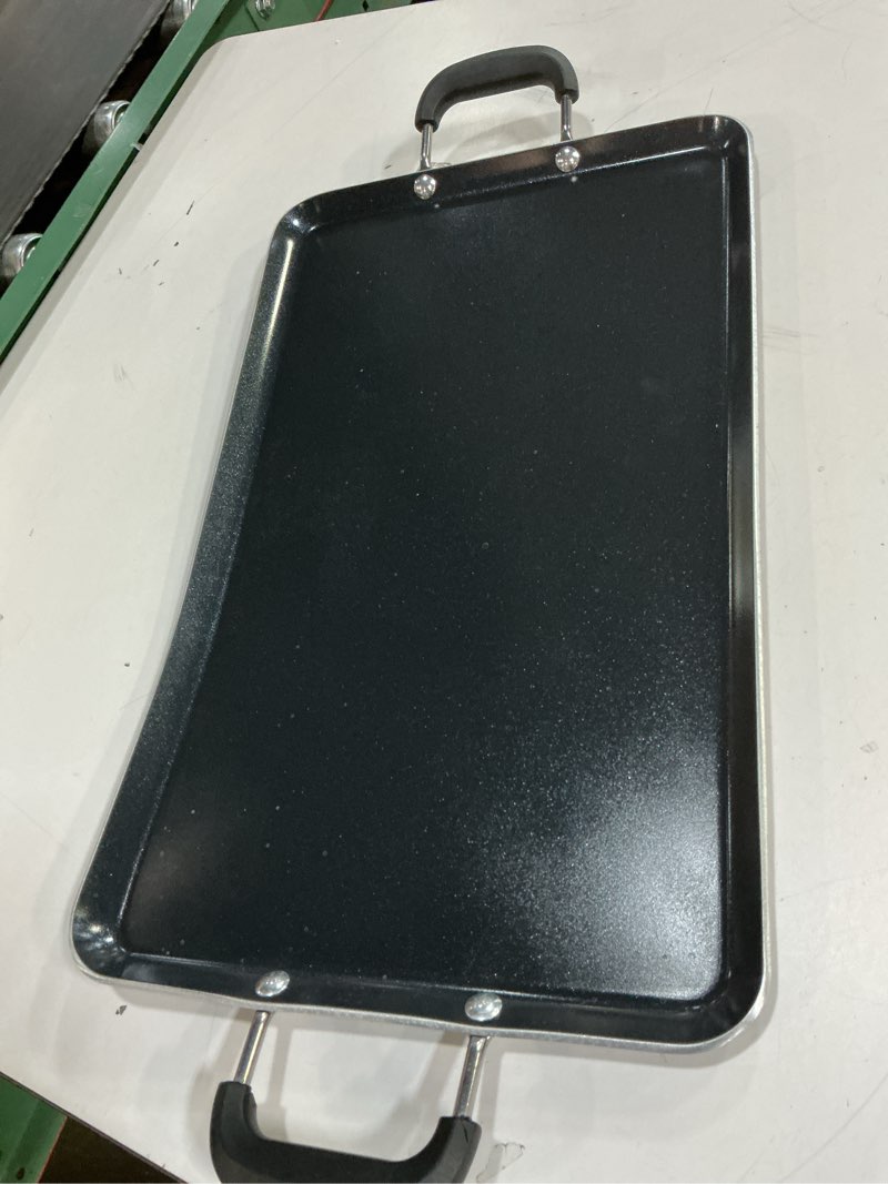 Condition photo showing Good Condition for Ecolution Artistry Nonstick Double Burner Griddle, Easy To Clean, Cool Touch Silicone Handle, Dishwasher Safe Pots and Pans, 12-Inch x 18-Inch, Black 12-Inch x 18-Inch Black