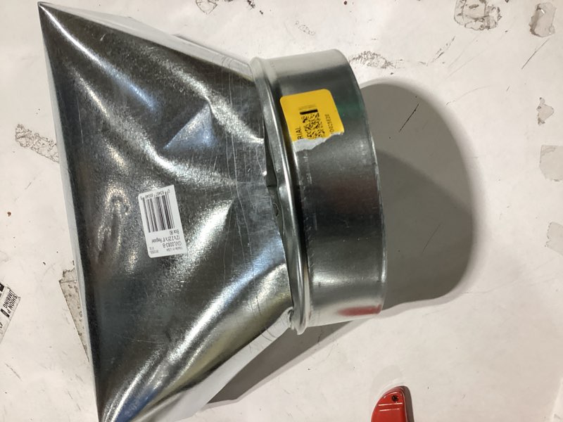 Condition photo showing As Is for imperial 6-in 30 gauge galvanized steel round 90 degree register duct boot