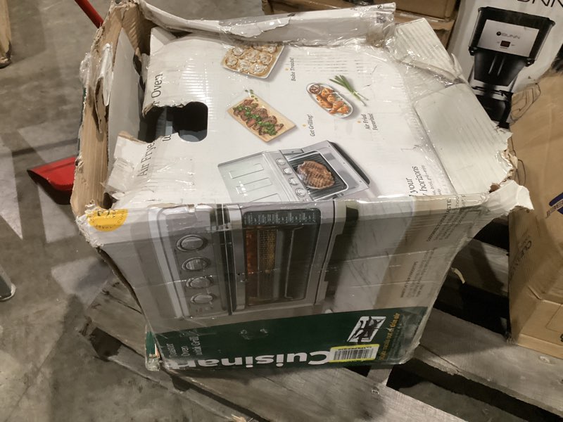 Condition photo showing As Is for Cuisinart Air Fryer Toaster Oven, 1800W, 8-in-1 with Air Fry, Convection, Broil & Warm, 0.6 Cubic Feet, 60-Minute Timer, TOA-70NAS, Stainless Steel Stainless Steel Convection Toaster Air Fryer Oven w/ Grill