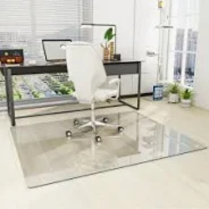 (Similar)Tempered Glass] 46\\\" x 55\\\" Glass Chair Mat, Heavy Duty Hard Floor Mat with Round Corner and Polished Edge, Office Chair Mat for Carpet Office Home Hardwood Floor Desk