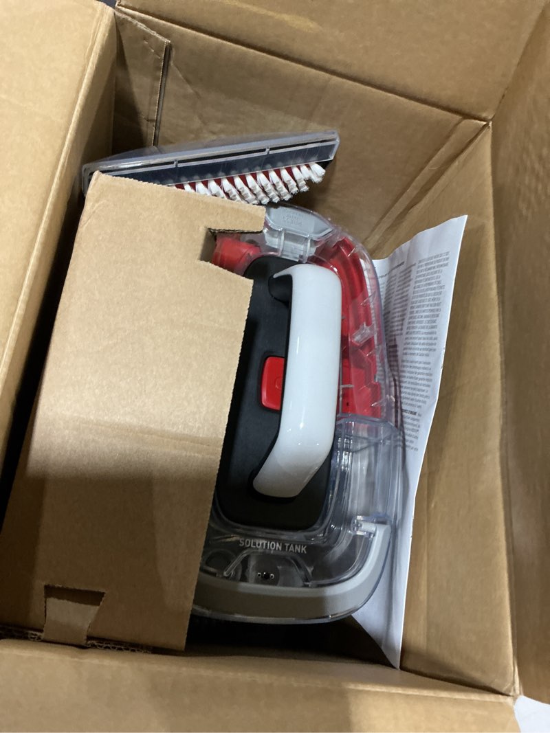 Condition photo showing As Is for hoover cleanslate plus portable carpet + upholstery spot cleaner machine, powerful suction with versatile tools, pet stain remover, car and auto detailer, pair with hoover carpet cleaner solution