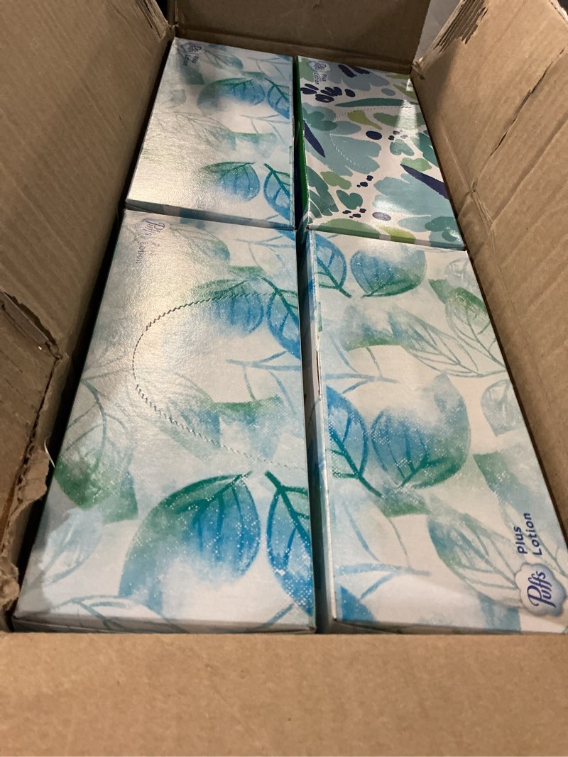 Condition photo showing New/Like New for puffs plus lotion facial tissues, 8 family boxes, 124 facial tissues per box, allergies and colds 124 count (pack of 8)
