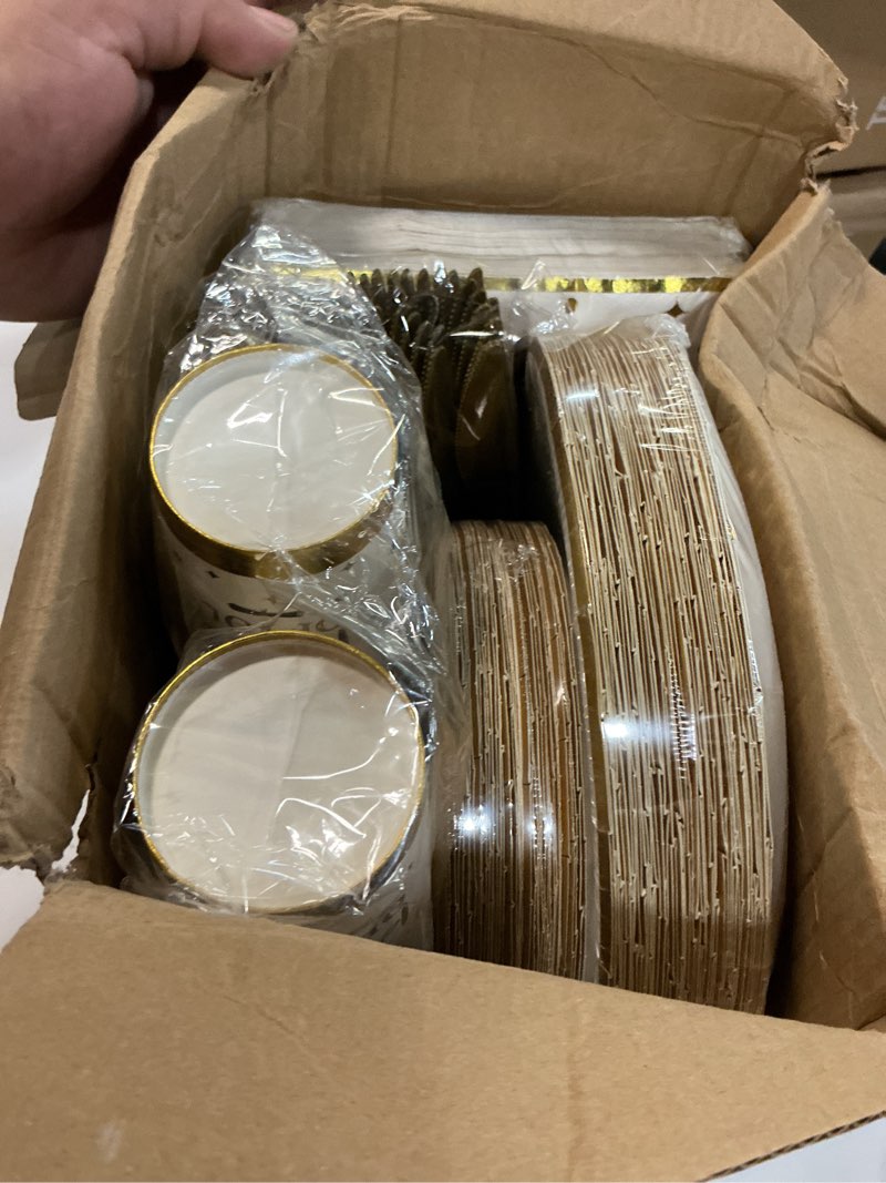 Condition photo showing Good Condition for graduation decoration class of 2026, 350pcs graduation party supplies disposable dinnerware(serve 50) with paper plates cup napkin fork knife spoon college high school grad decor(white & gold) a2. white & gold 350pcs(serve 50)