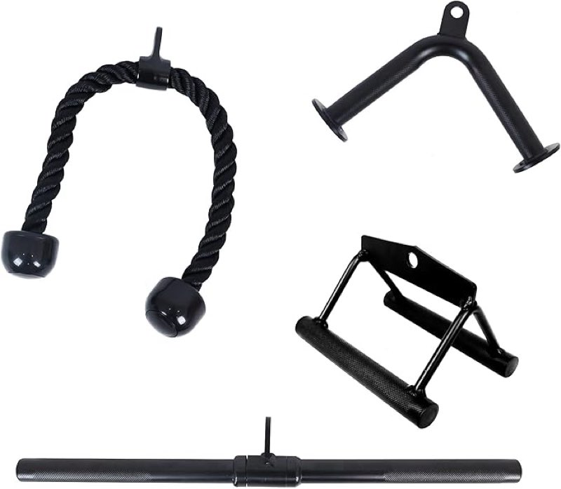 Tricep Press Down Cable Attachment, LAT Pulldown Attachment, Weight Machine Accessories, V Handle with Rotation, Tricep Rope, Rotating Bar, V-Shaped Bar, Multiple Options
