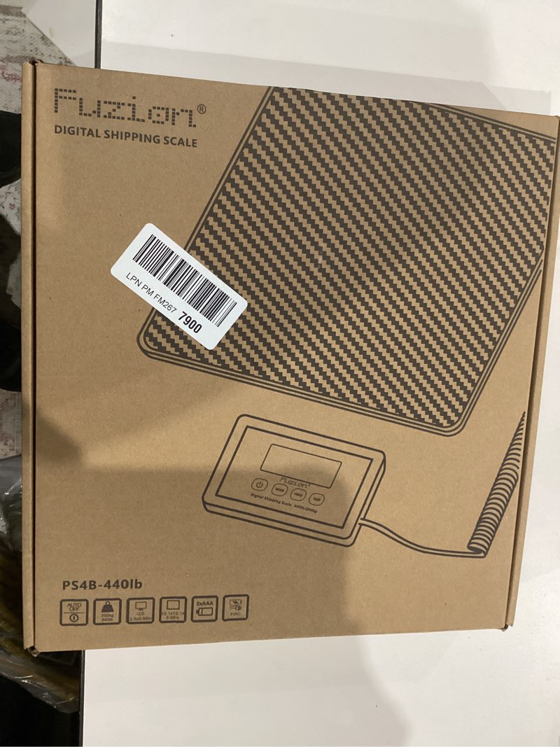 Condition photo showing As Is for Fuzion Shipping Scale, 440LB x 10g High Accuracy Postal Scale, Hold/Tare Function, Digital Shipping Postal Scale for Packages, Postage, Luggage, Mailing, Battery & AC Adapter Included PS4B(Carbon Fiber) Black