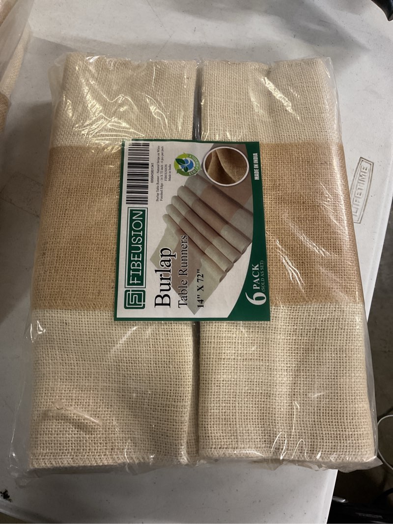 Burlap Table Runners (Pack of 6) – 14”x 72” - No-Fray Finished Edge Natural Table Runner – No Odor F