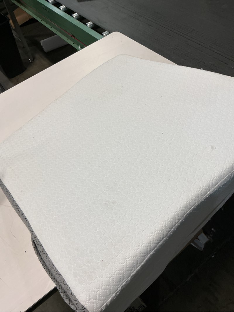 Condition photo showing As Is for Wedge Pillow for Sleeping & Resting, 24"x24"x10" Memory Foam Cushion with Grey and White Patterned Polyester Cover, Ideal for Bedroom & Living Room – Comfortable Support for Adults Grey & White 10 inch